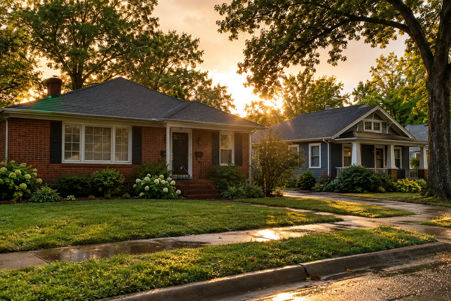 A ranch-style home in the Kansas City area with a clean asphalt shingle roof